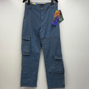 Blue Haven Blue high waist Cargo Pants jeans size large multi packet Baggy wide